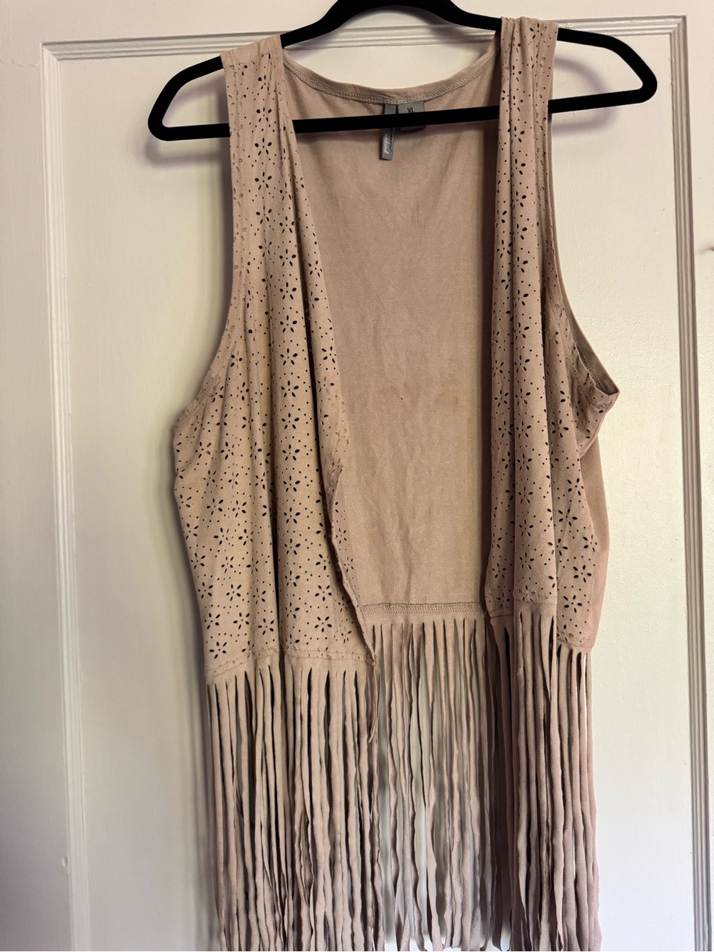 new directions Soft Beige Faux Suede Fringe Festival Vest
